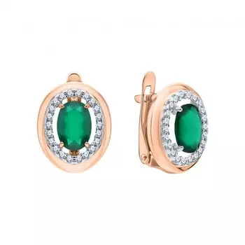 Золотые серьги с кубическим цирконием и агатами природными