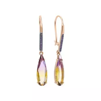 Золотые серьги с кубическим цирконием и аметринами гитротермальными