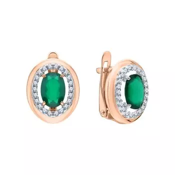 Золотые серьги с кубическим цирконием и агатами природными