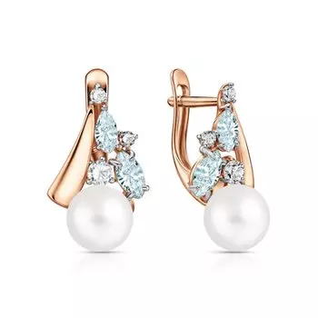 Золотые серьги с кубическими циркониями, жемчугами и топазами