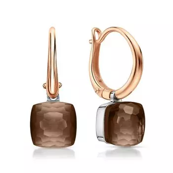 Золотые серьги с кварцами дымчатыми природными