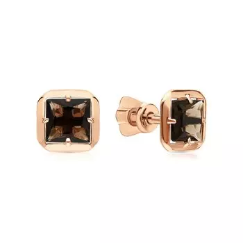 Золотые серьги с кварцами дымчатыми природными