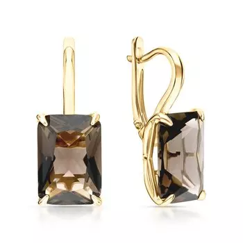 Золотые серьги с кварцами дымчатыми природными