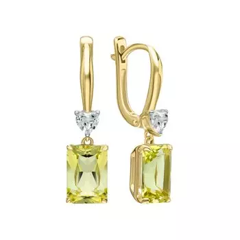 Золотые серьги с кварцами лимонными и бесцветными природными
