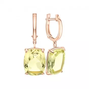 Золотые серьги с кварцами лимонными природными
