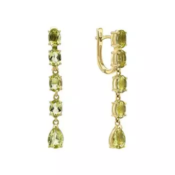 Золотые серьги с кварцами лимонными природными