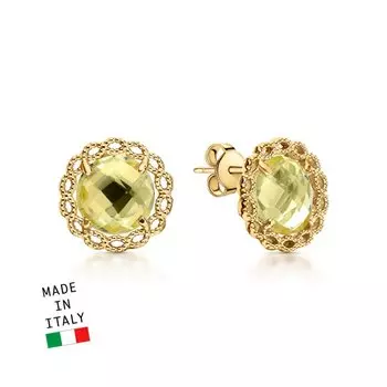 Золотые серьги с кварцами лимонными природными