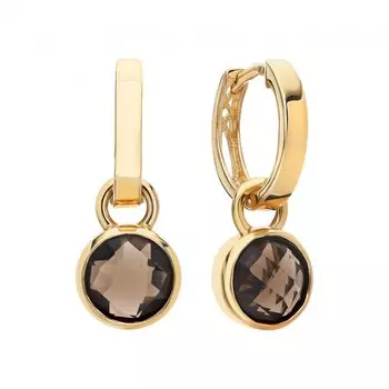 Золотые серьги с кварцем дымчатым природным