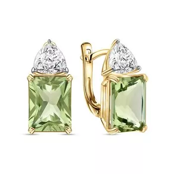 Золотые серьги с кварцем природным и празиолитом природным