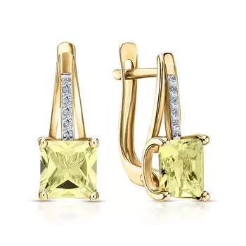 Золотые серьги с лимонным кварцем и бриллиантами