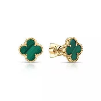 Золотые серьги с малахитом природным