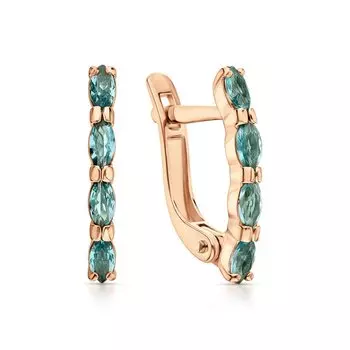 Золотые серьги с наноситалами турмалинами параиба