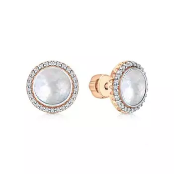 Золотые серьги с перламутрами и фианитами