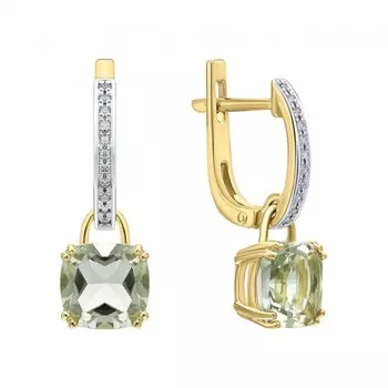Золотые серьги с празиолитами и бриллиантами