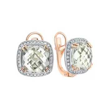 Золотые серьги с празиолитами и бриллиантами