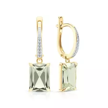 Золотые серьги с празиолитами природными и бриллиантами природными