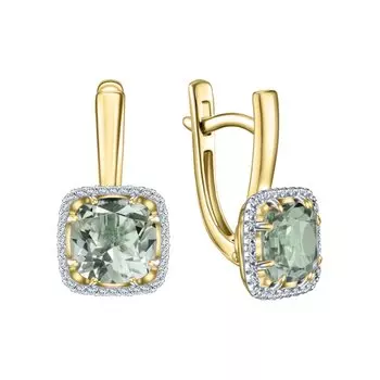 Золотые серьги с празиолитом и бриллиантами