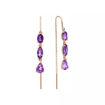 Золотые серьги с природными аметистами