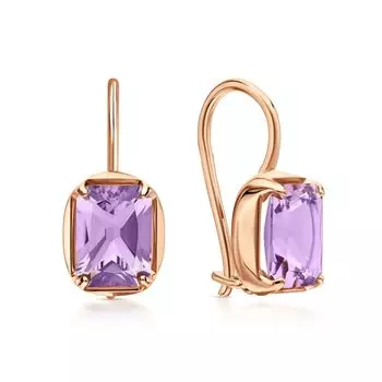 Золотые серьги с природными аметистами