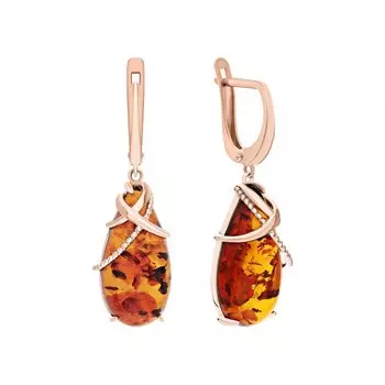 Золотые серьги с янтарем природным