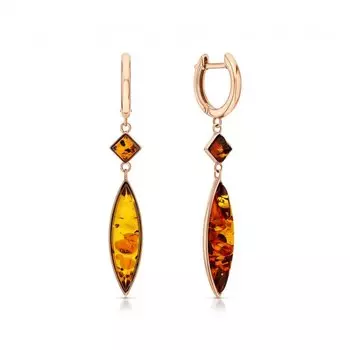 Золотые серьги с янтарем природным