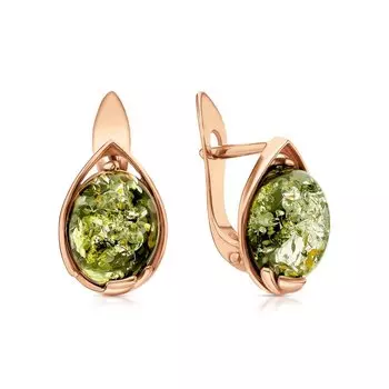 Золотые серьги с янтарем природным