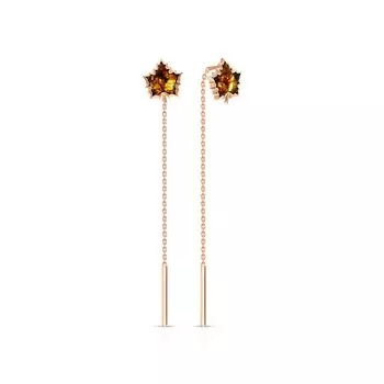 Золотые серьги с янтарем природным