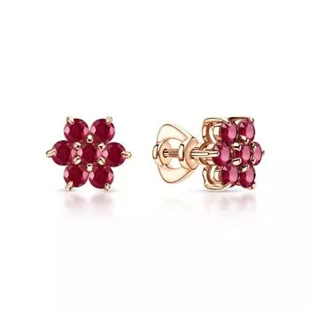 Золотые серьги с рубинами природными