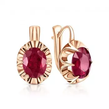 Золотые серьги с рубинами выращенными