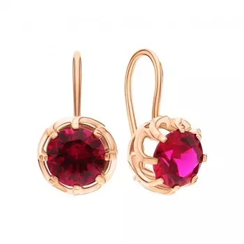 Золотые серьги с рубинами выращенными
