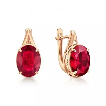 Золотые серьги с рубинами выращенными