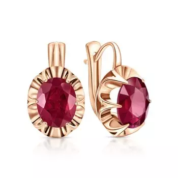 Золотые серьги с рубинами выращенными