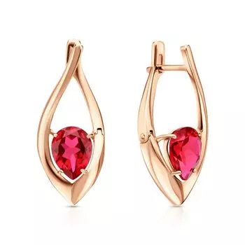 Золотые серьги с рубинами выращенными