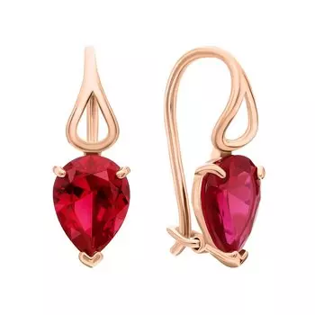 Золотые серьги с рубинами выращенными