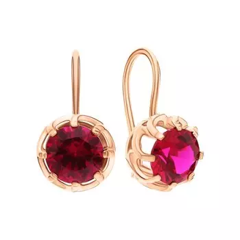 Золотые серьги с рубинами выращенными