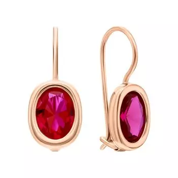 Золотые серьги с рубинами выращенными