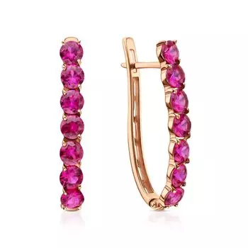 Золотые серьги с рубинами выращенными