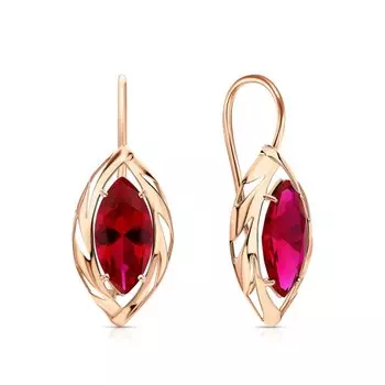 Золотые серьги с рубинами выращенными