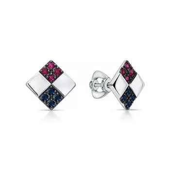 Золотые серьги с сапфирами природными и рубинами природными