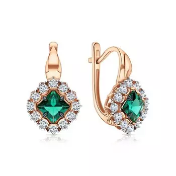 Золотые серьги с сапфирами природными и изумрудами выращенными