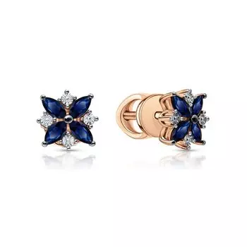 Золотые серьги с сапфирами выращенными