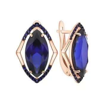 Золотые серьги с сапфирами выращенными