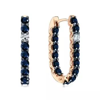 Золотые серьги с сапфирами выращенными и сапфирами природными