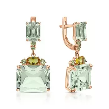 Золотые серьги с султанитами, аметистами природными и хризолитами природными