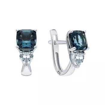 Золотые серьги с топазами природными и горными хрусталями природными