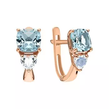 Золотые серьги с топазами природными и горными хрусталями природными