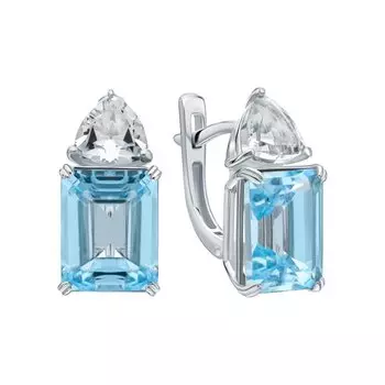 Золотые серьги с топазами природными и кварцами природными