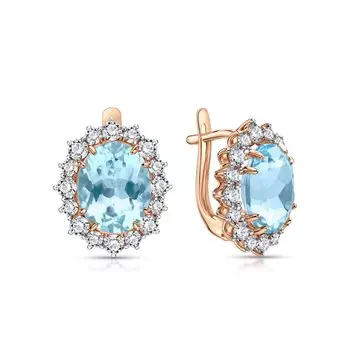 Золотые серьги с топазами природными и горными хрусталями природными