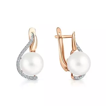 Золотые серьги с жемчугами и фианитами