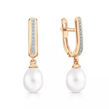 Золотые серьги с жемчугами и фианитами